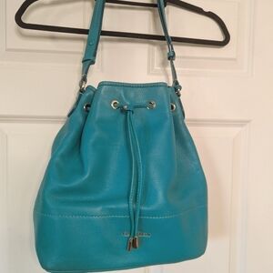 Turquoise Cole Haan Pebbled Leather Shoulder Bucket Bag #230
